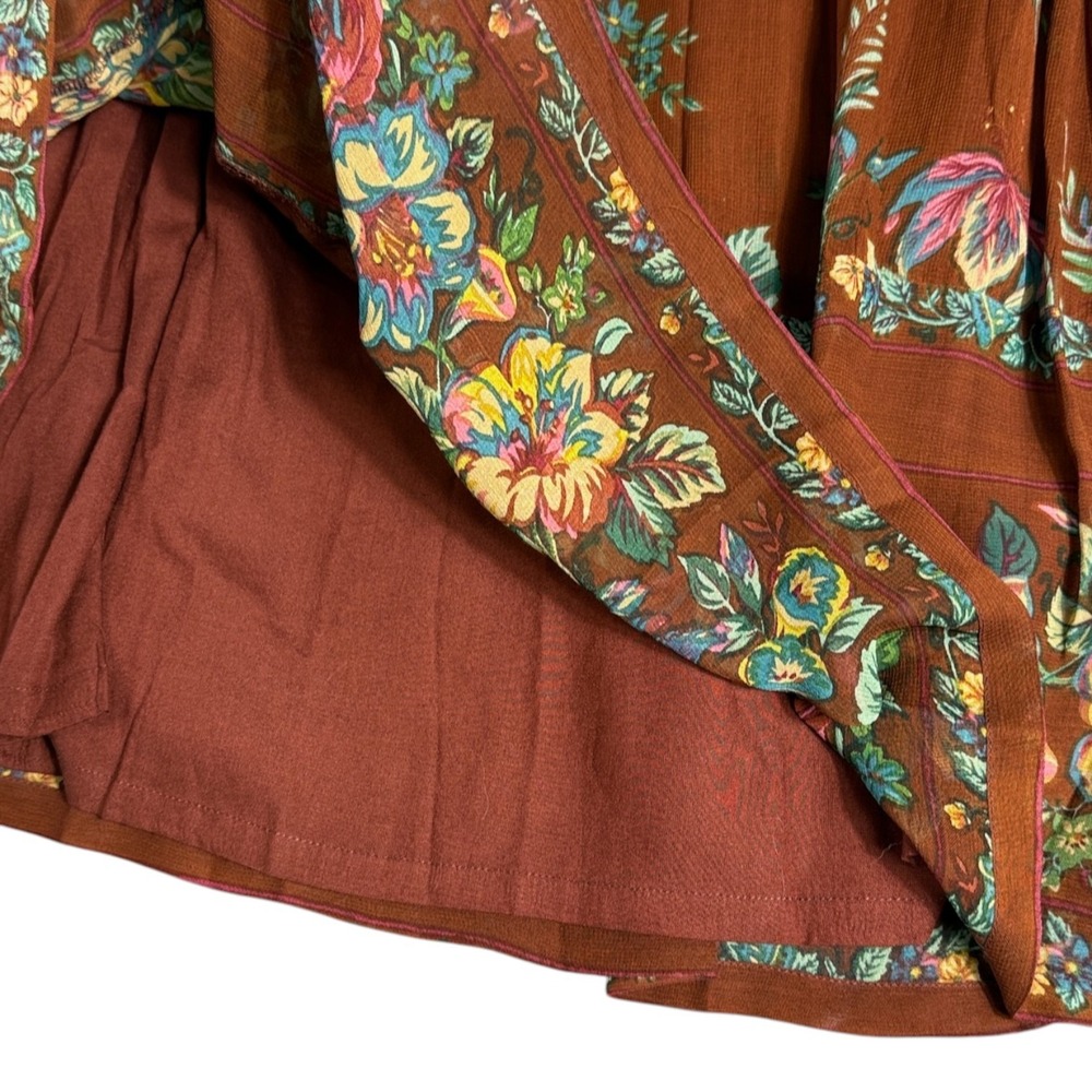 April Cornell Maxi Skirt S Scarborough Georgette Brown Floral Border Cottagecore - Picture 5 of 9